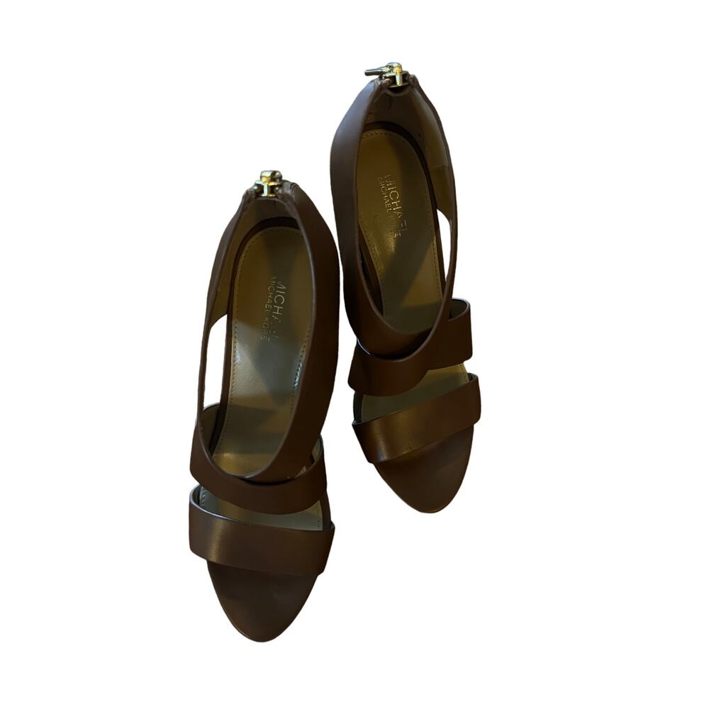 MICHEAL Micheal Kors Elena Brown Leather Platform Heels